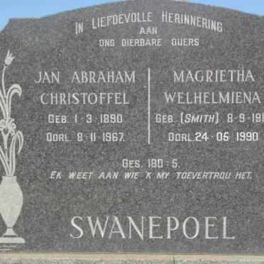 SWANEPOEL Jan Abraham Christoffel 1890-1967 &amp; Magrietha Welhelmiena SMITH 1910-1990
