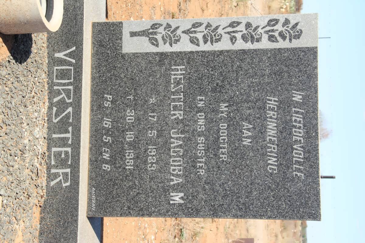 VORSTER Hester Jacoba M. 1933-1981