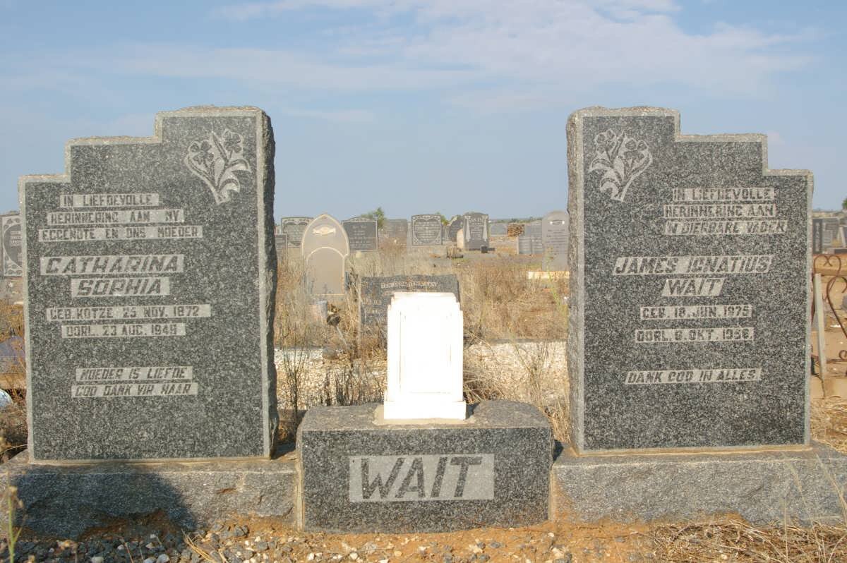 WAIT James Ignatius 1875-1956 &amp; Catharina Sophia KOTZE 1872-1949
