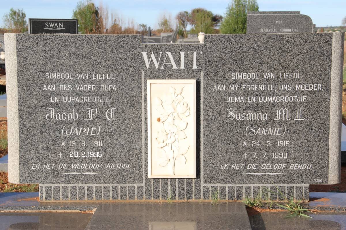 WAIT Jacob P. C. 1911-1995 &amp; Susanna M.E. 1915-1990