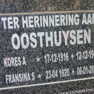 OOSTHUYSEN Kores A. 1916-1989 &amp; Fransina S. 1920-2005
