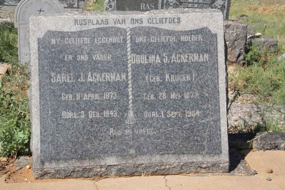 ACKERMAN Sarel J. 1873-1943 &amp; Doulina S. KRUGER 1877-1934