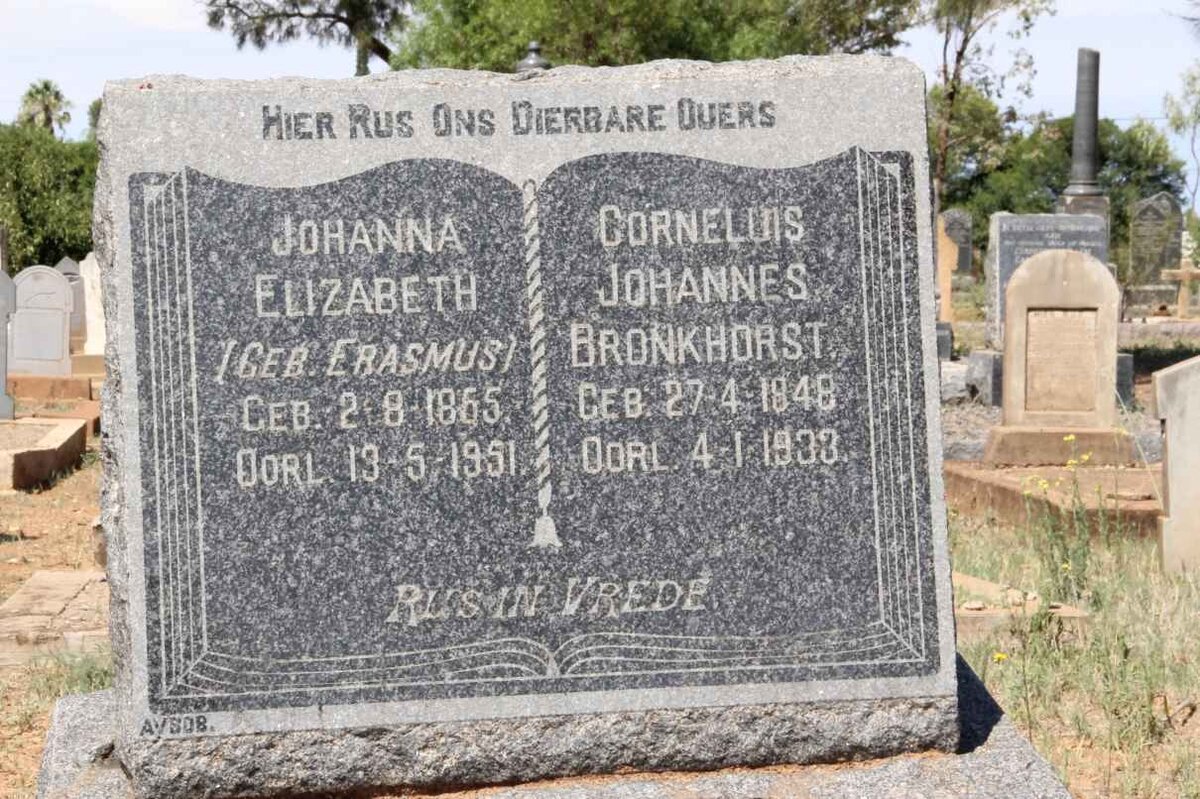 BRONKHORST Cornelius Johannes 1848-1933 &amp; Johanna Elizabeth ERASMUS 1865-1951
