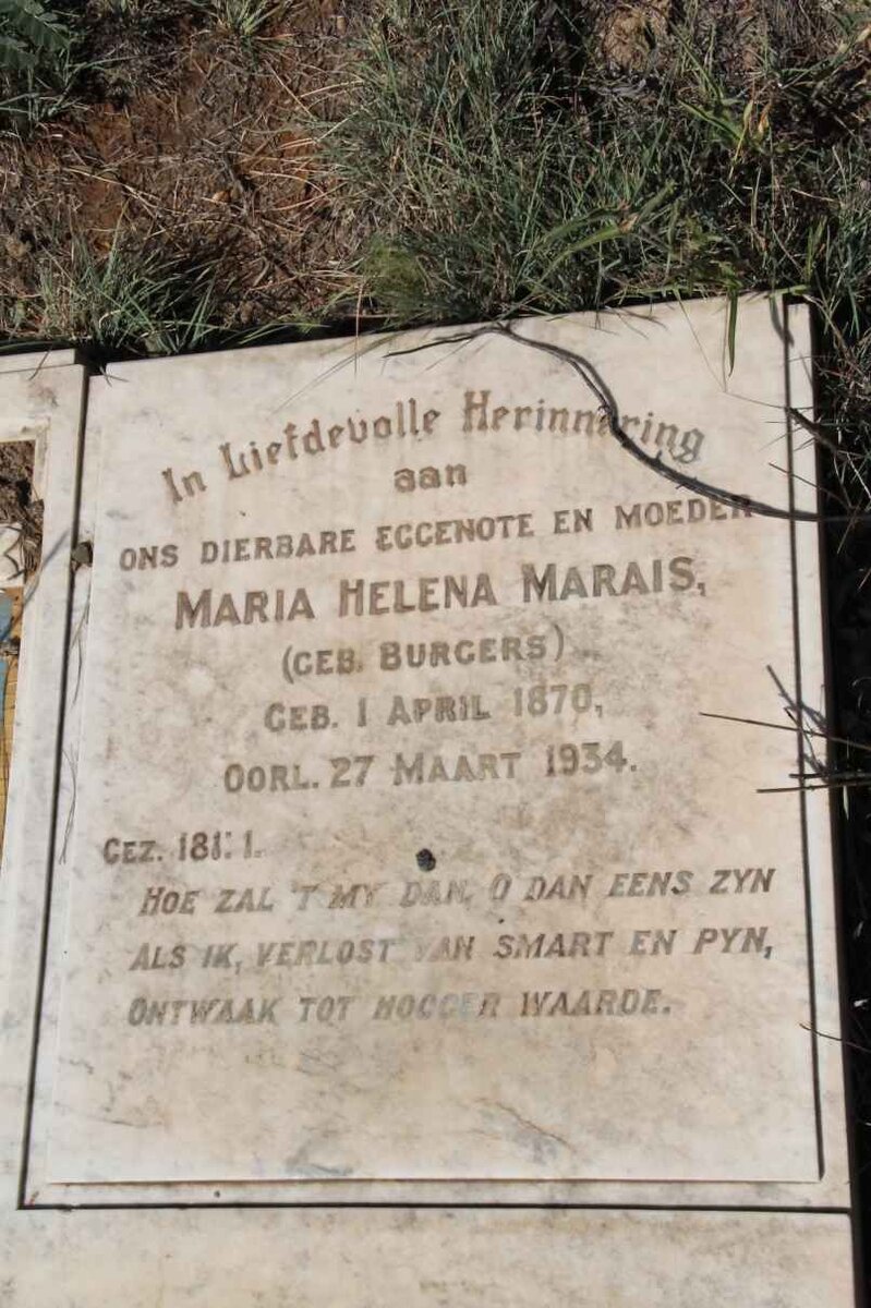 MARAIS Maria Helena nee BURGERS 1870-1934
