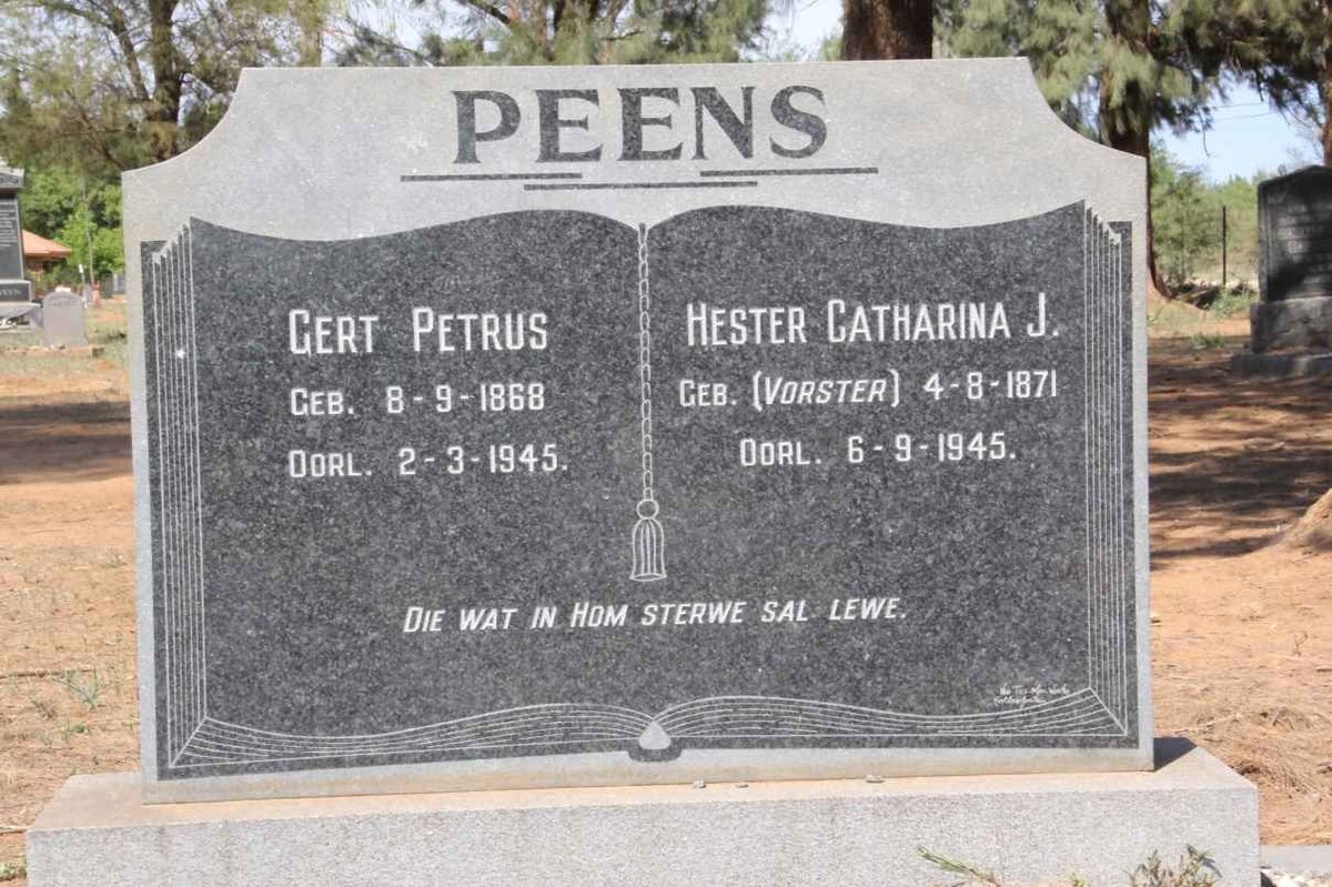 PEENS Gert Petrus 1868-1945 &amp; Hester Catharina J. VORSTER 1871-1945