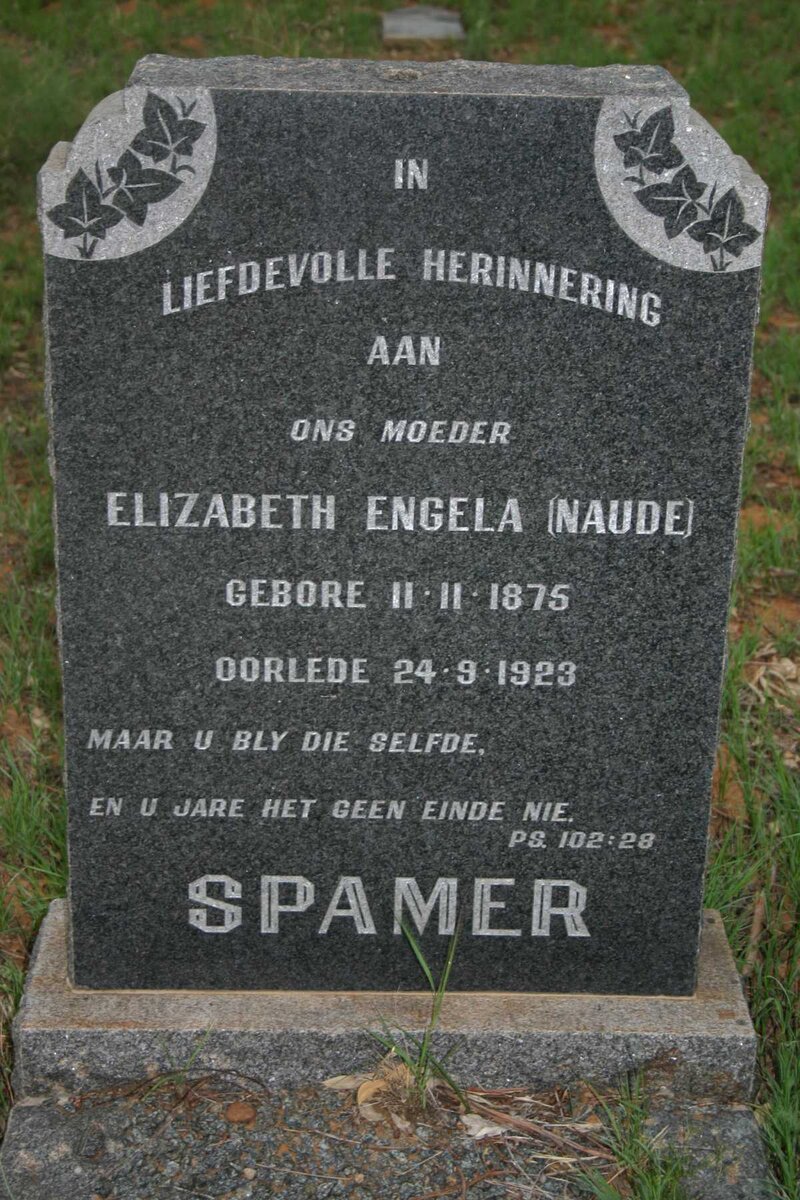 SPAMER Elizabeth Engela nee NAUDE 1875-1923
