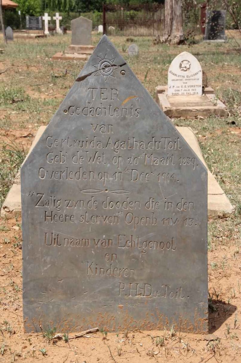 TOIT Gertruida Agatha, du nee DE WET 1839-1914