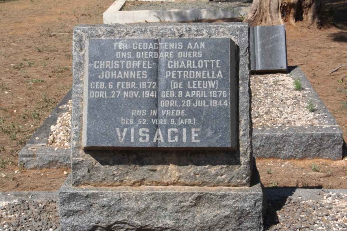 VISAGIE Christoffel Johannes 1872-1941 &amp; Charlotte Petronella de LEEUW 1876-1944