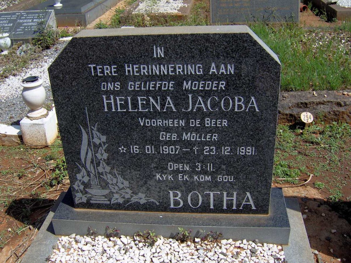 BOTHA Helena Jacoba formerly DE BEER nee MÖLLER 1907-1991