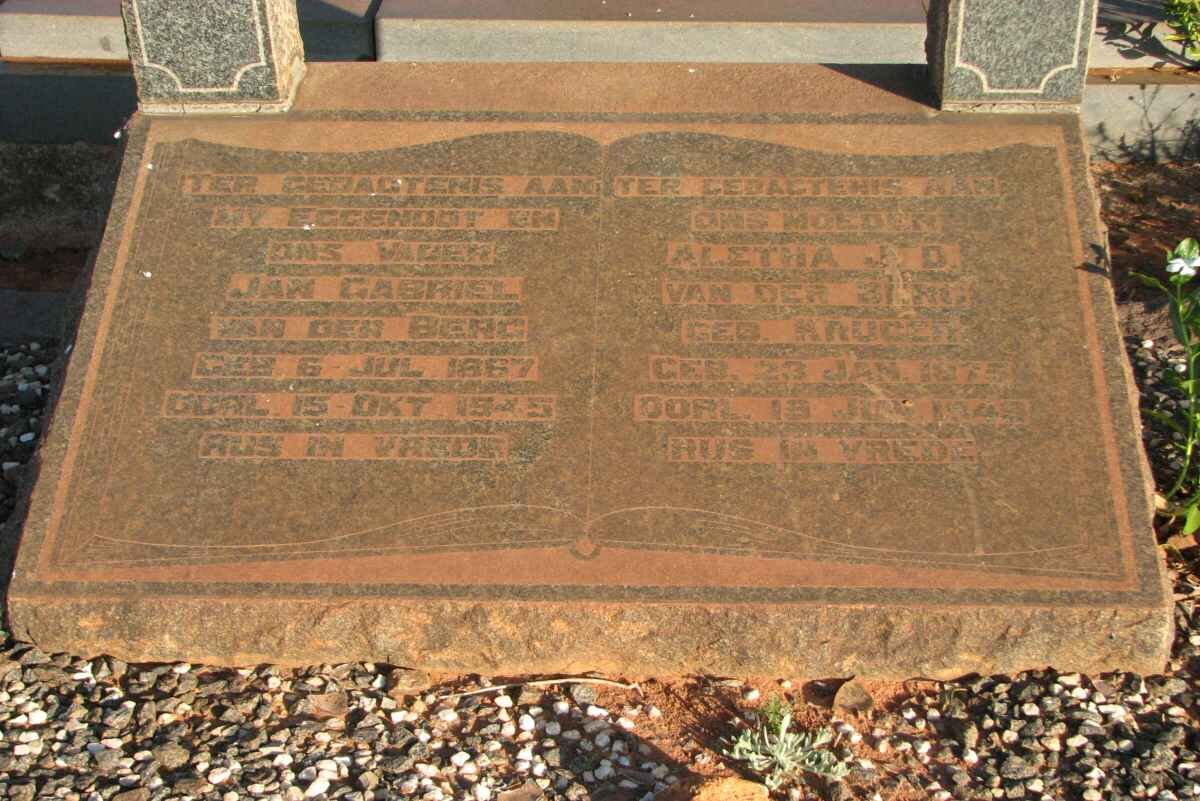 BERG Jan Gabriel, van der 1867-1945 &amp; Aletha J.D. KRUGER 1875-1949