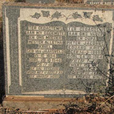 KRIEL Pieter Jacobus Eduard 1888-1964 &amp; Hester Alletha VAN JAARSVELD 1894-1946