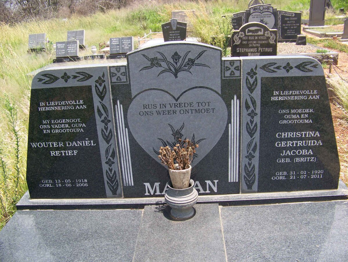 MALAN Wouter Daniël Retief 1918-2006 &amp; Christina Gertruida Jacoba BRITZ 1920-2011