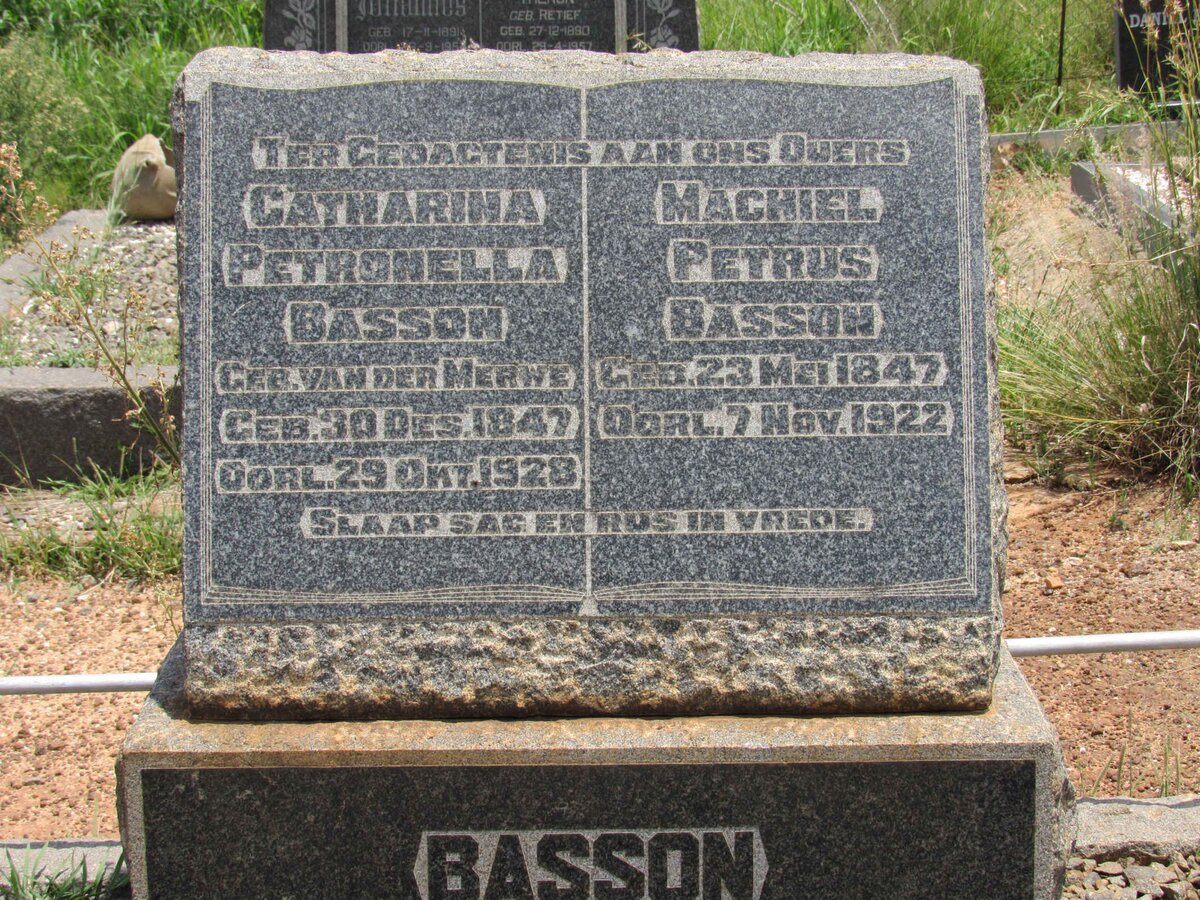 BASSON Machiel Petrus 1847-1922 &amp; Catharina Petronella VAN DER MERWE 1847-1928