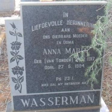 WASSERMAN Anna Maria nee VAN TONDER 1917-1984