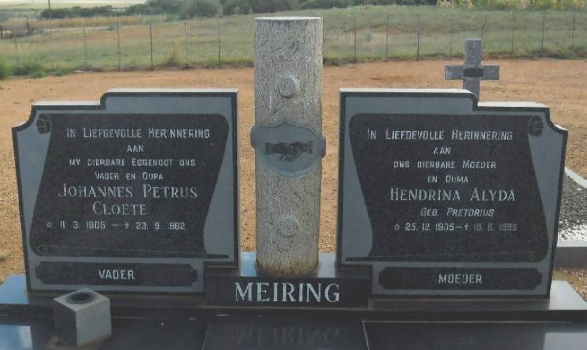MEIRING Johannes Petrus Cloete 1905-1982 &amp; Hendrina Alyda PRETORIUS 1905-1988