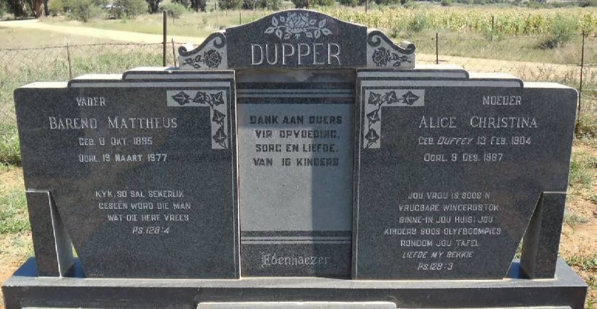 DUPPER Barend Mattheus 1895-1977 &amp; Alice Christina DUFFEY 1904-1967
