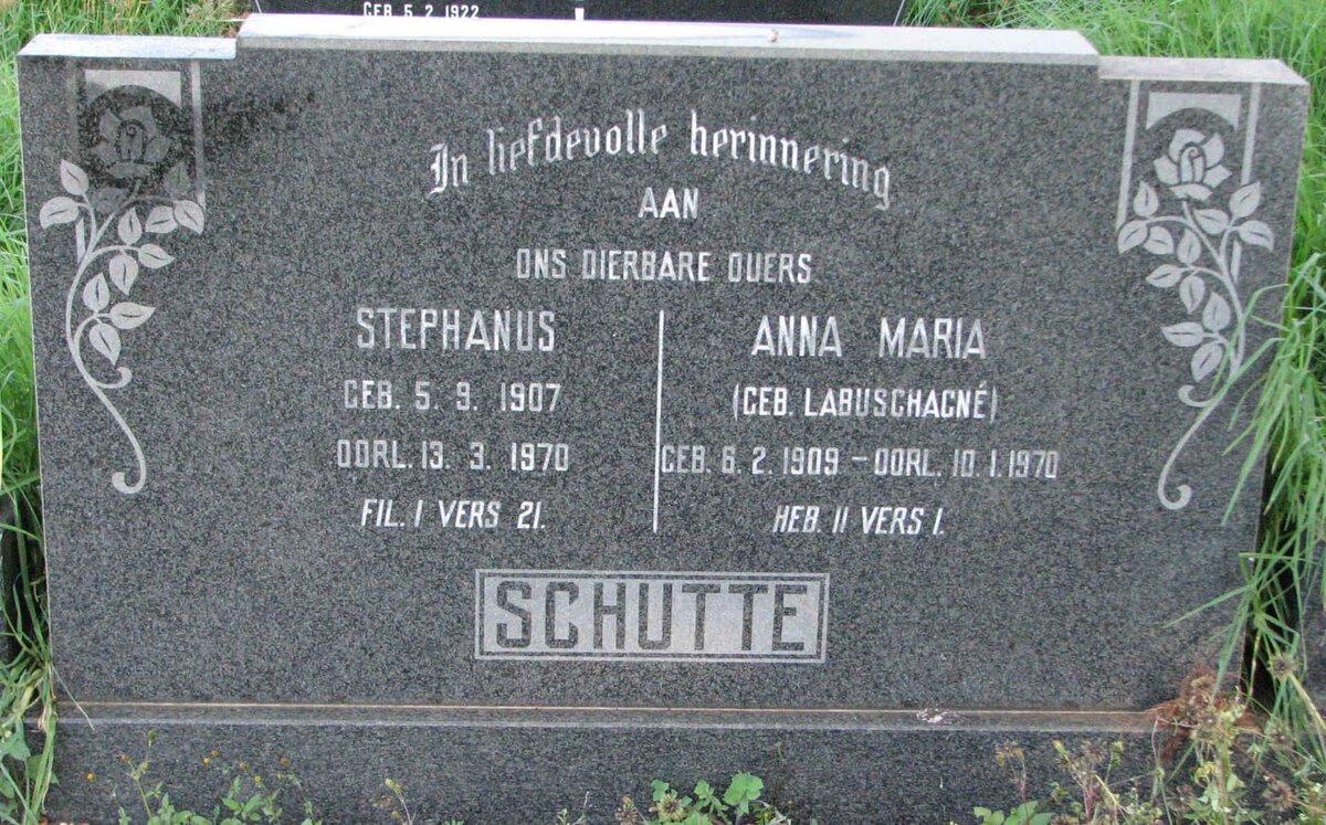 SCHUTTE Stephanus 1907-1970 &amp; Anna Maria LABUSCHAGNE 1909-1970