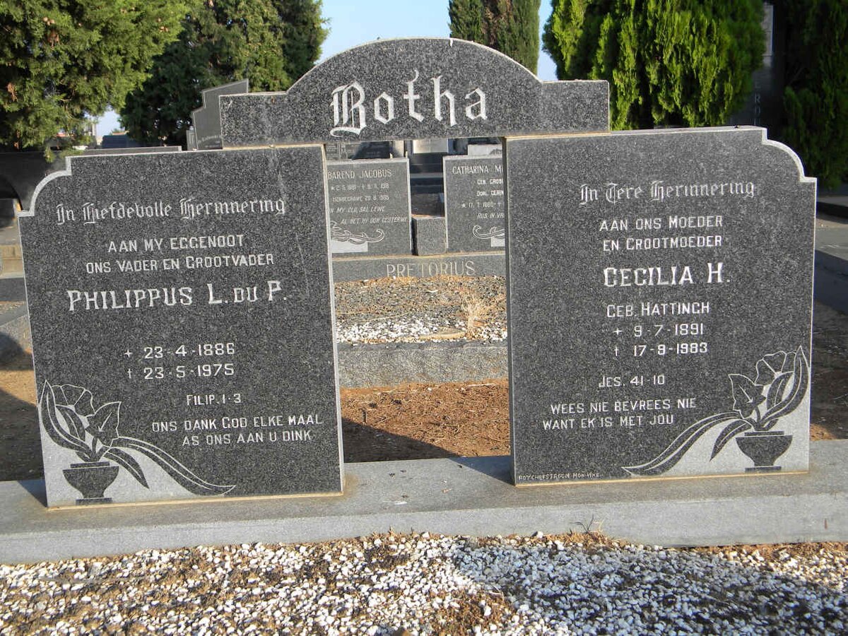 BOTHA Philippus L.du P. 1886-1975 &amp; Cecilia H. HATTINGH 1891-1983