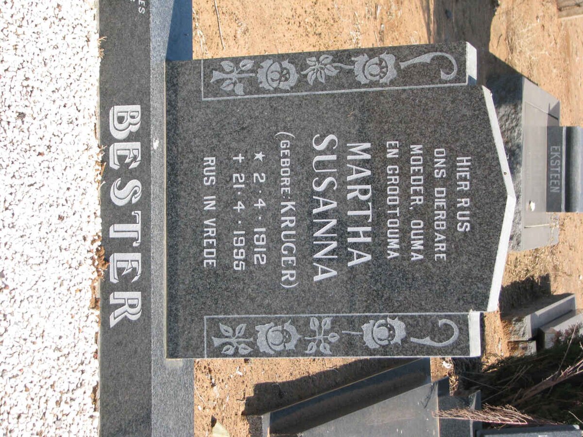 BESTER Martha Susanna nee KRUGER 1912-1995