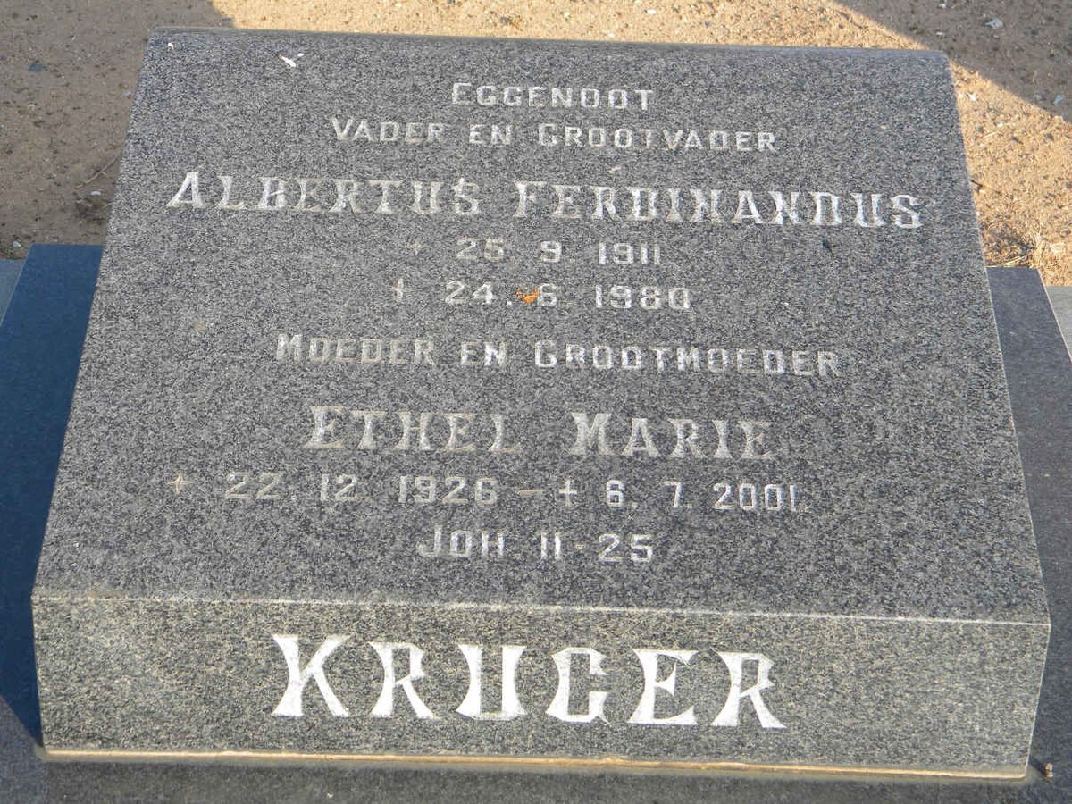 KRUGER Albertus Ferdinandus 1911-1980 &amp; Ethel Marie 1926-2001