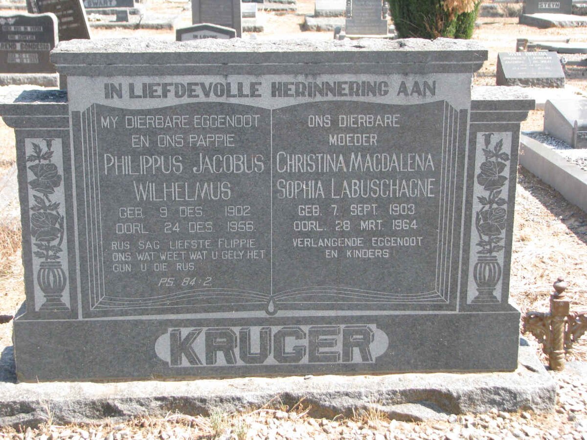 KRUGER Philippus Jacobus Wilhelmus 1902-1956 &amp; Christina Magdalena Sophia LABUSCHAGNE 1903-1964