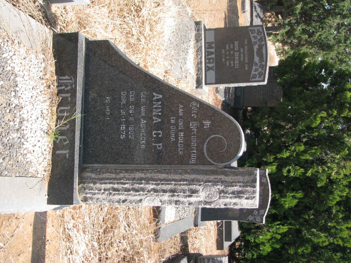 KRUGER Anna C.P. nee VAN ASWEGEN 1902-1975