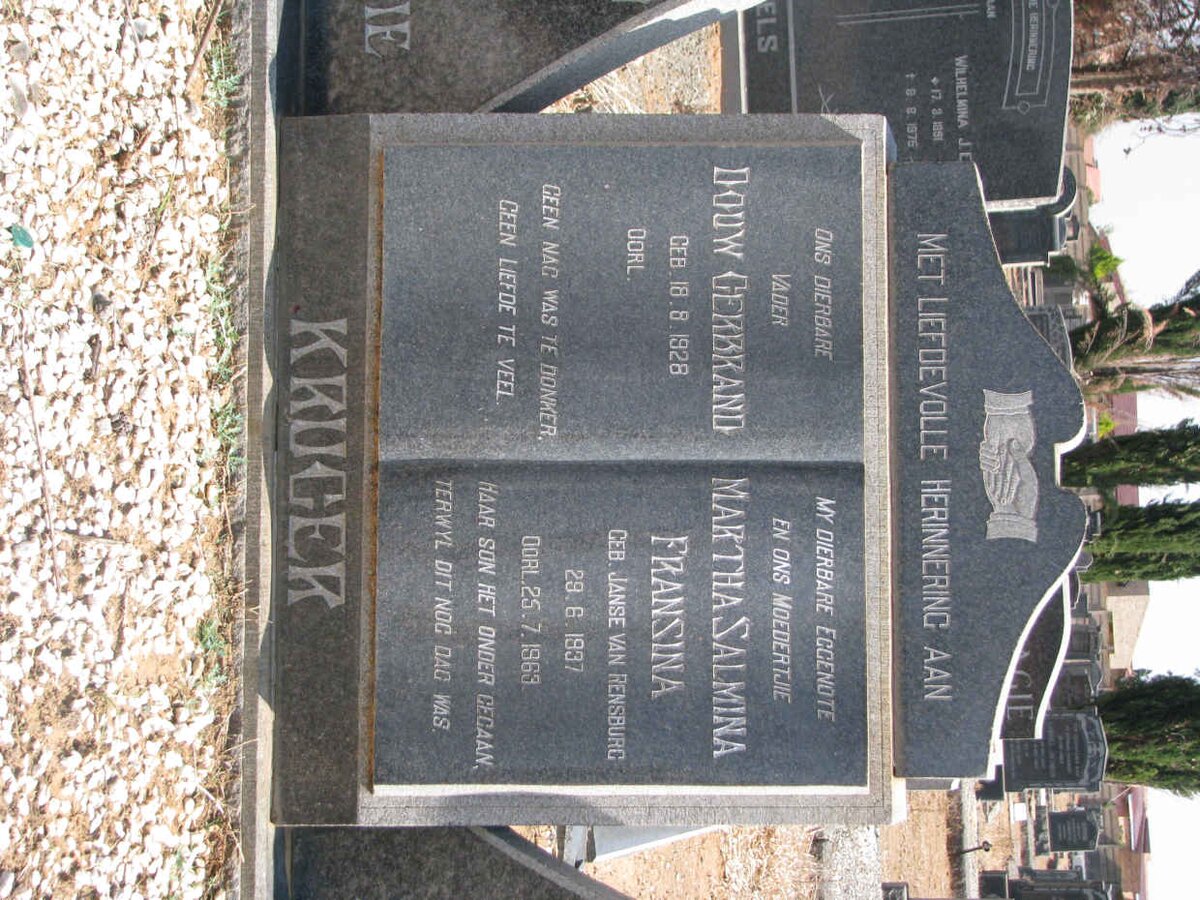 KRUGER Douw Gerbrand 1928- &amp; Martha Salmina Fransina JANSE VAN RENSBURG 1937-1963