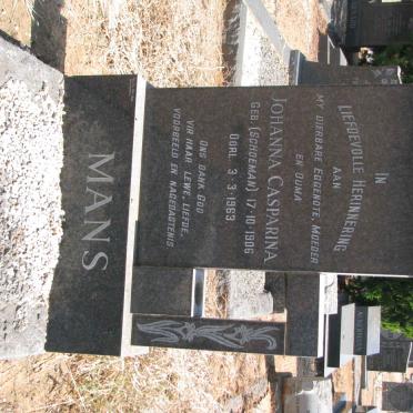 MANS Johanna Casparina nee SCHOEMAN 1906-1963