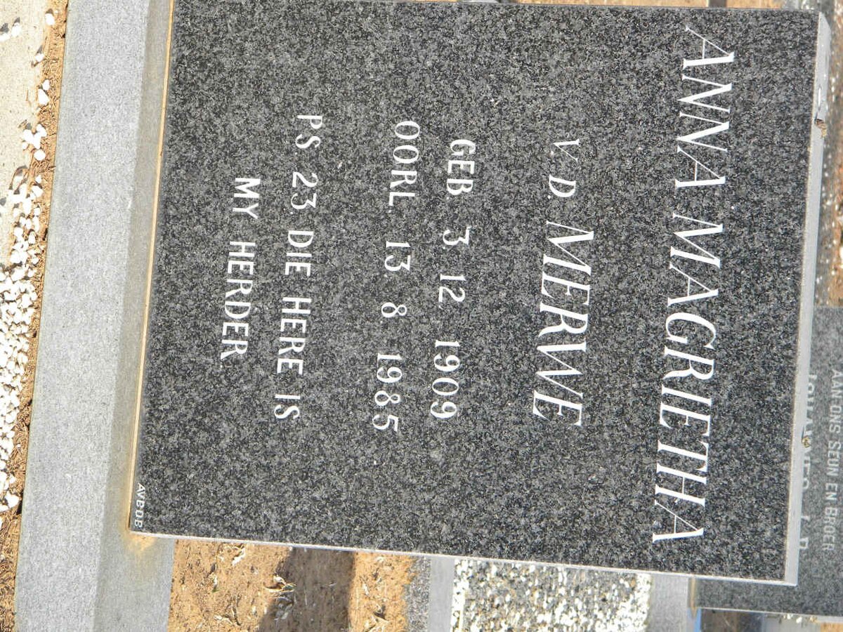 MERWE Anna Magrietha, v.d. 1909-1985