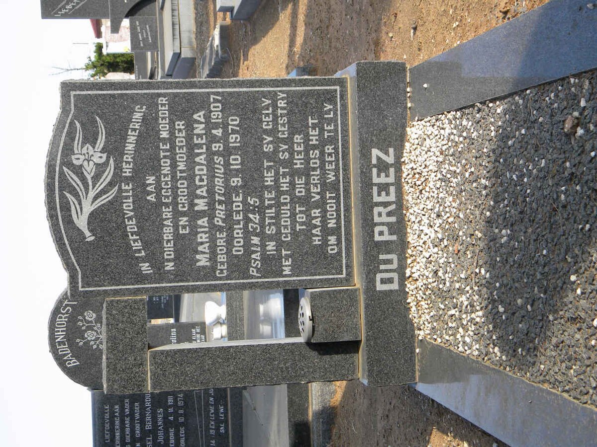 PREEZ Maria Magdalena nee PRETORIUS, du 1907-1970