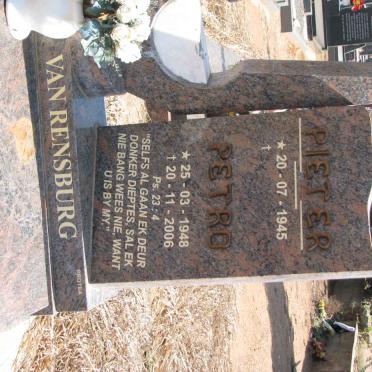 RENSBURG Pieter, van 1945- &amp; Petro 1948-2006