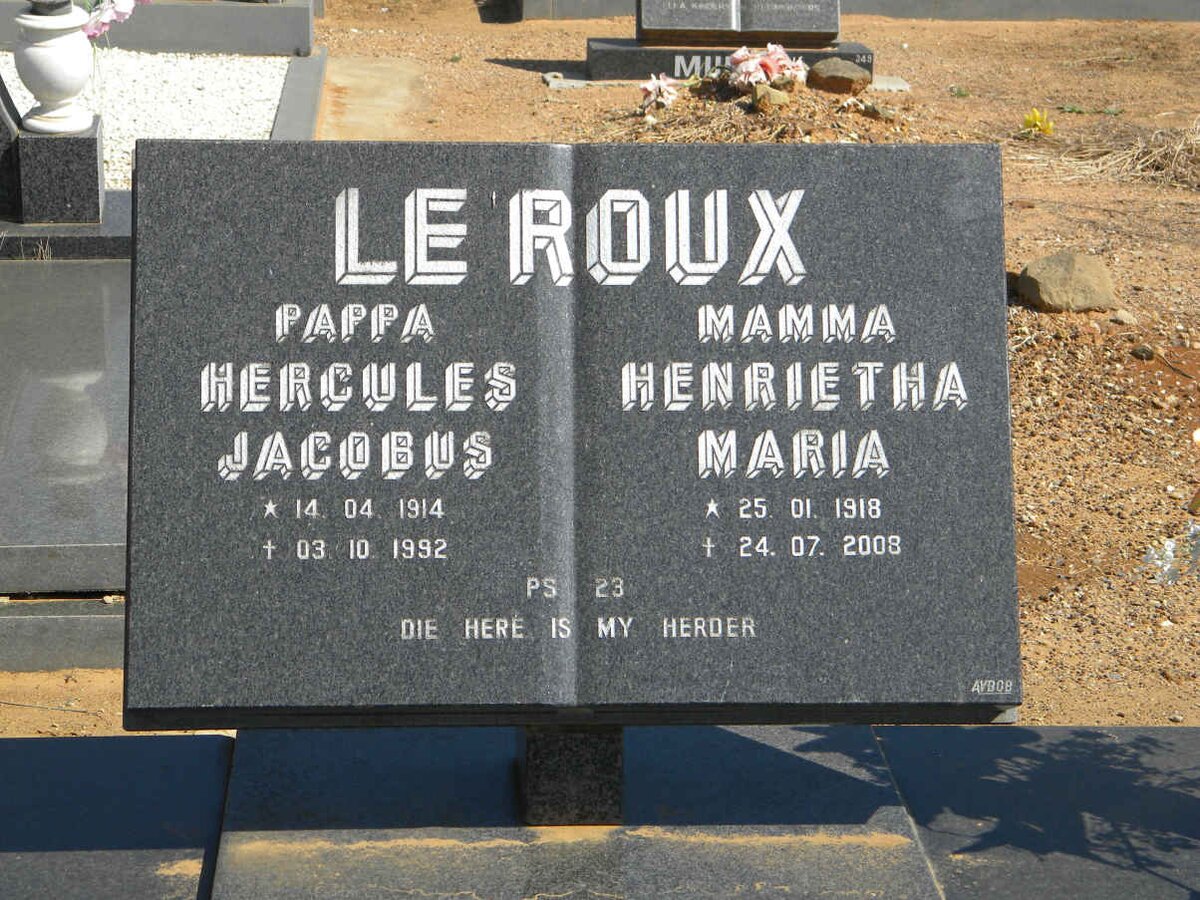ROUX Hercules Jacobus, le 1914-1992 &amp; Henrietha Maria 1918-2008