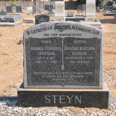 STEYN Johannes Gerhardus Christiaan 1872-1952 &amp; Christina Wilhelmina Gertruida VILJOEN 1876-1958