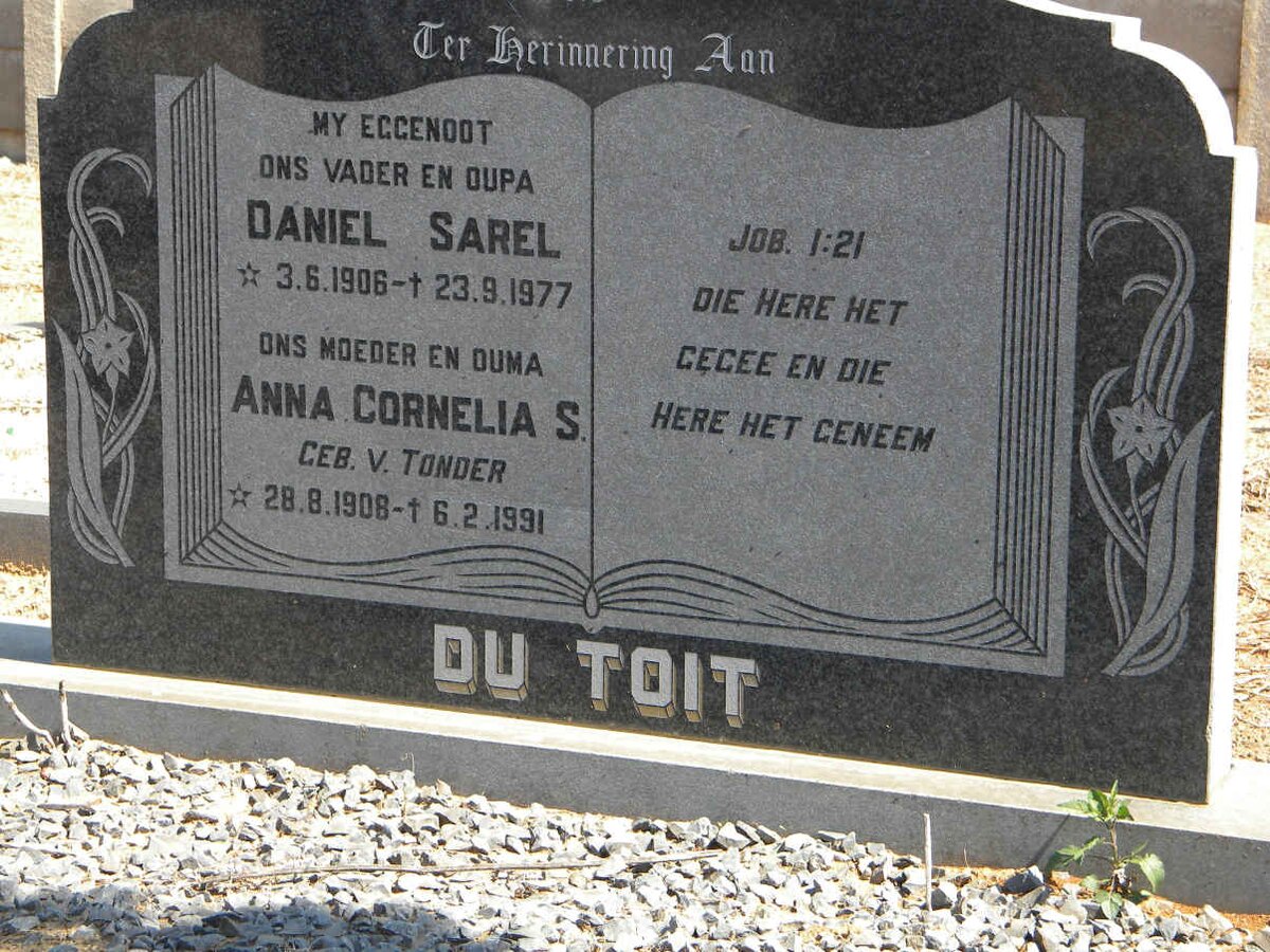 TOIT Daniel Sarel, du 1906-1977 &amp; Anna Cornelia S. V. TONDER 1908-1991