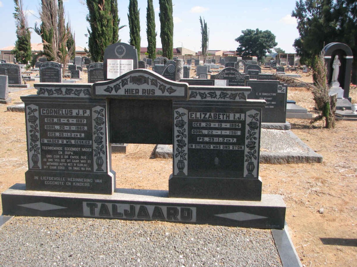 TALJAARD Cornelus J.P. 1887-1960 &amp; Elizabeth I.J. 1894-1981