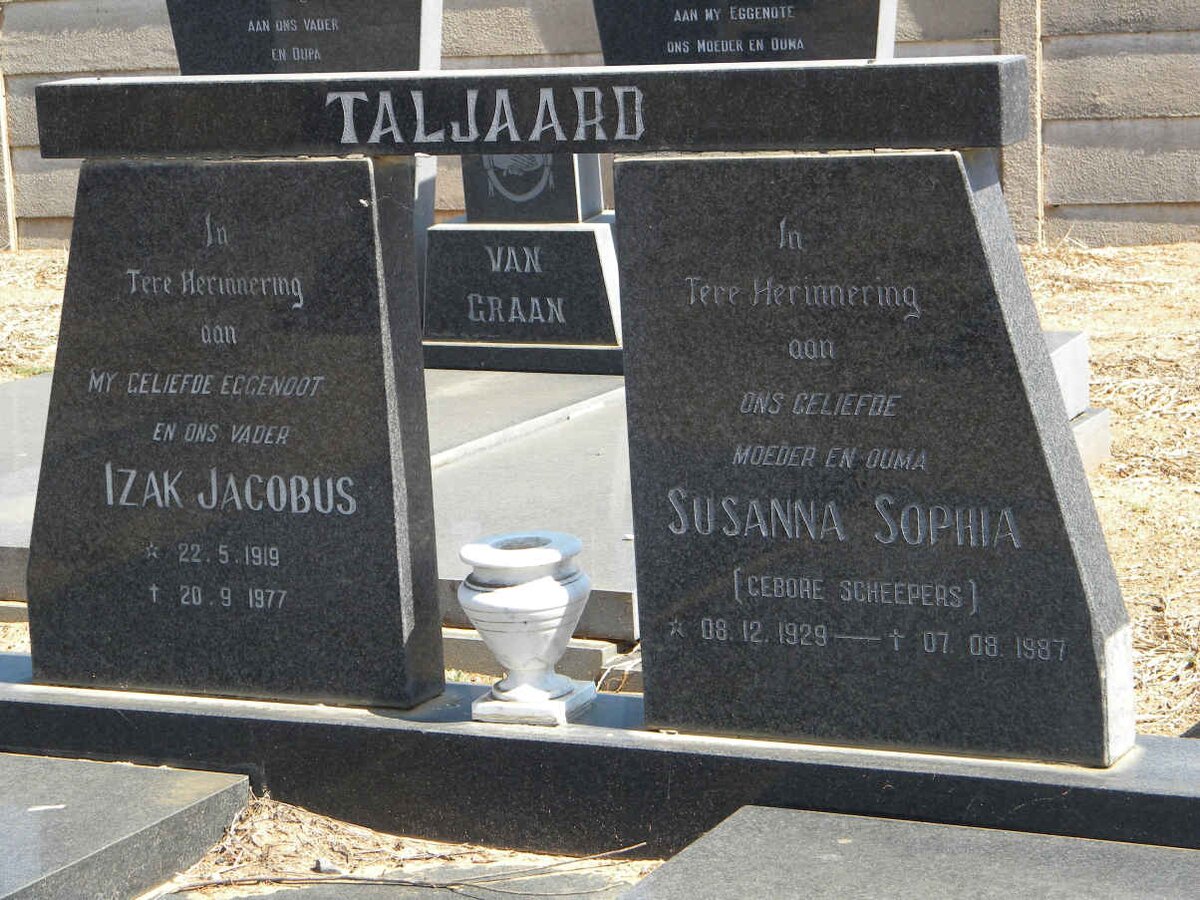 TALJAARD Izak Jacobus 1919-1977 &amp; Susanna Sophia SCHEEPERS 1929-1987