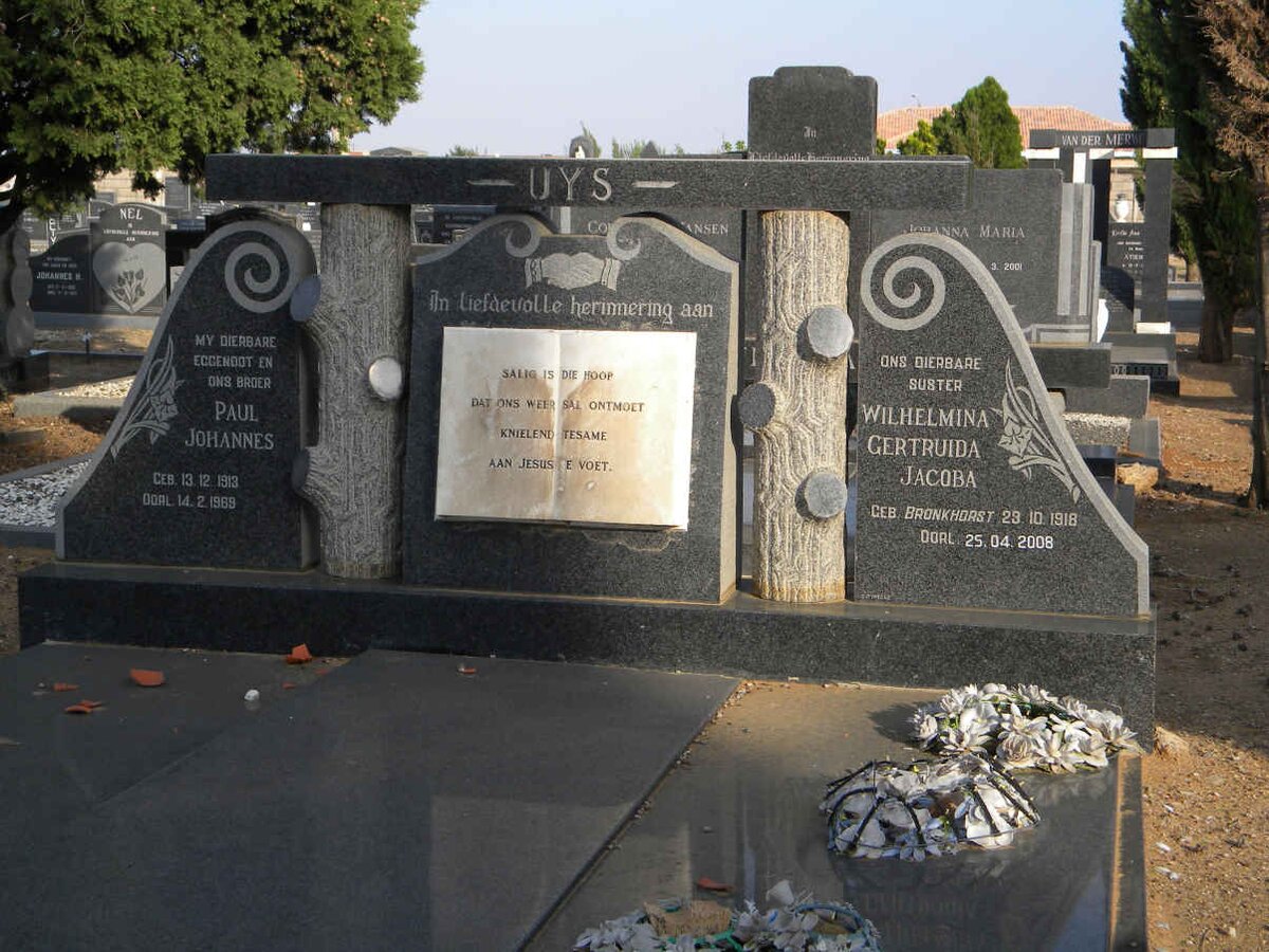 UYS Paul Johannes 1913-1969 &amp; Wilhelmina Gertruida Jacoba BRONKHORST 1918-2008