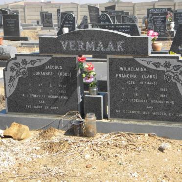 VERMAAK Jacobus Johannes 1934-1983 &amp; Wilhelmina Francina HEYMANS 1942-1982