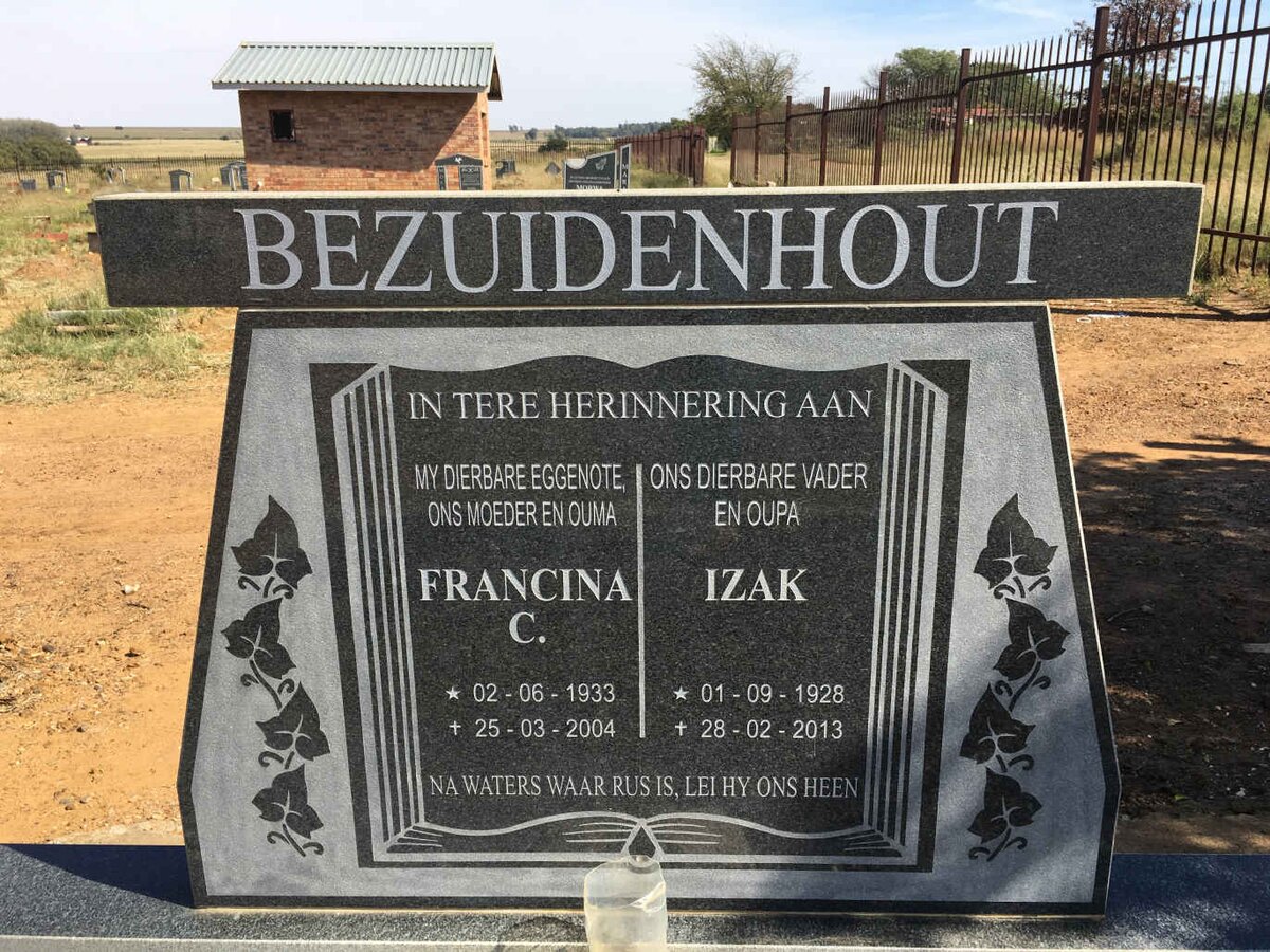 BEZUIDENHOUT Izak 1928-2013 &amp; Francina C. 1933-2004