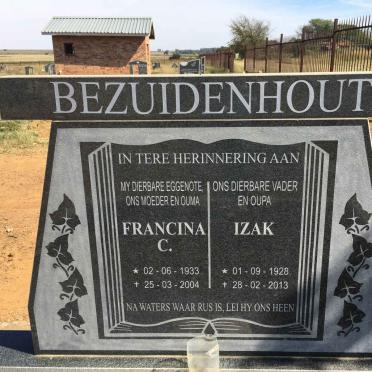 BEZUIDENHOUT Izak 1928-2013 &amp; Francina C. 1933-2004