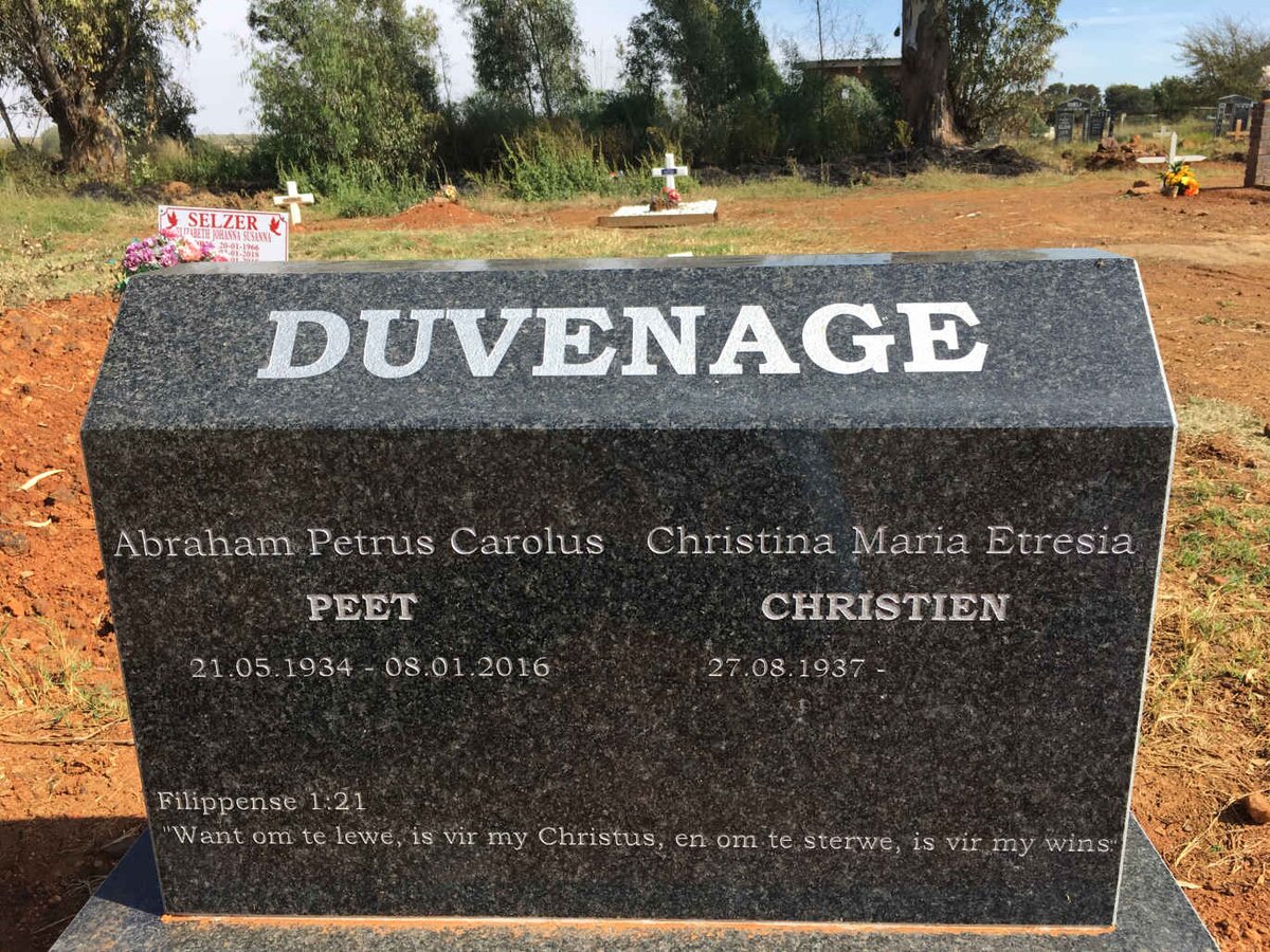 DUVENAGE Abraham Petrus Carolus 1934-2016 &amp; Christina Maria Etresia 1937-