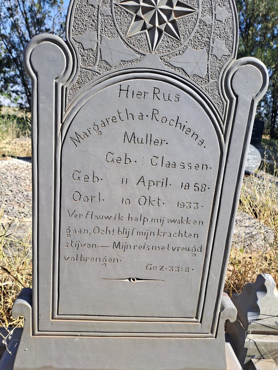 MULLER Margaretha Rochiena nee CLAASSEN 1858-1933