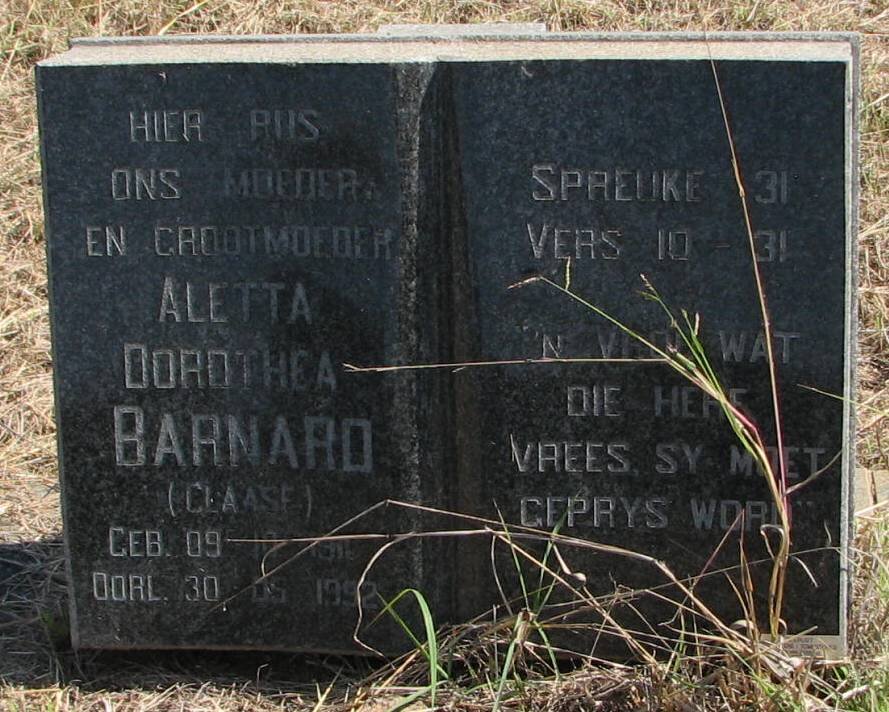 BARNARD Aletta Dorothea nee CLAASE 19??-1992