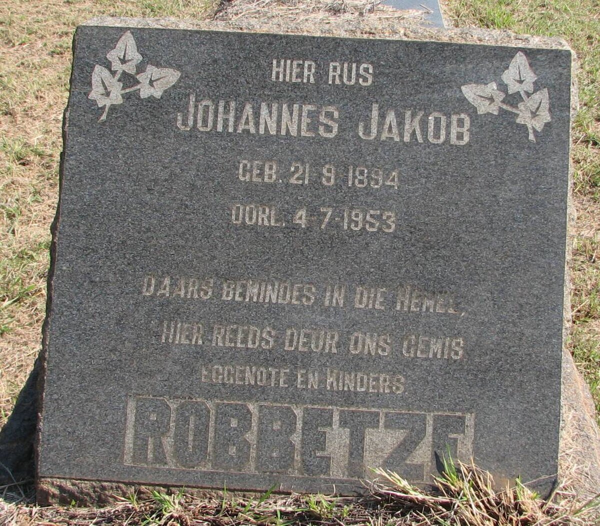 ROBBETZE Johannes Jakob 1894-1953