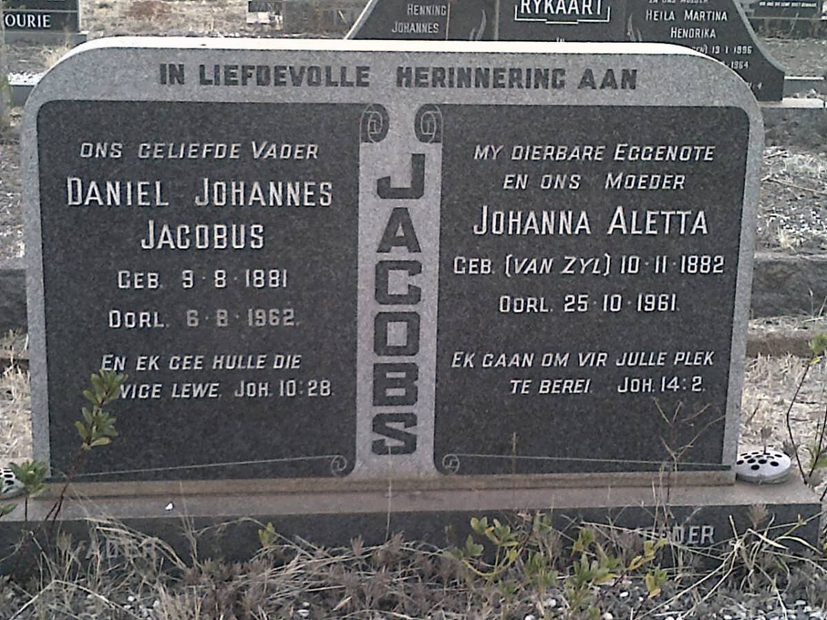 JACOBS Daniel Johannes Jacobus 1881-1962 &amp; Johanna Aletta VAN ZYL 1882-1961
