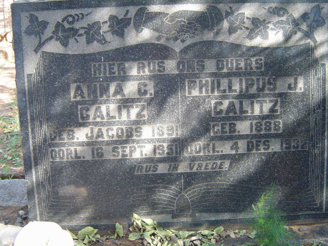 CALITZ  Phillipus J. 1888-1932 &amp; Anna C. JACOBS 1891-1951