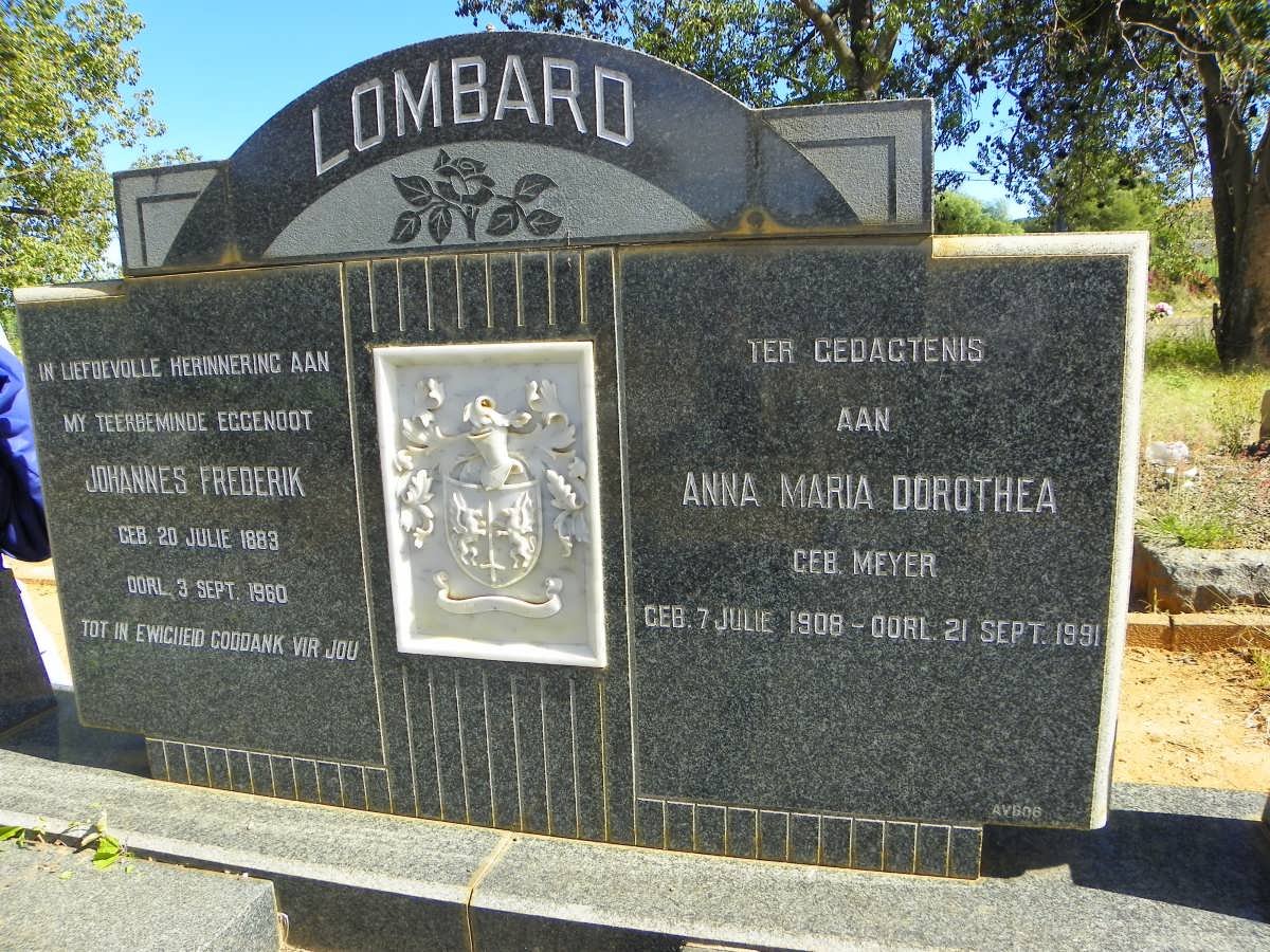 LOMBARD Johannes Frederik 1883-1960 &amp; Anna Maria Dorothea MEYER 1908-1991