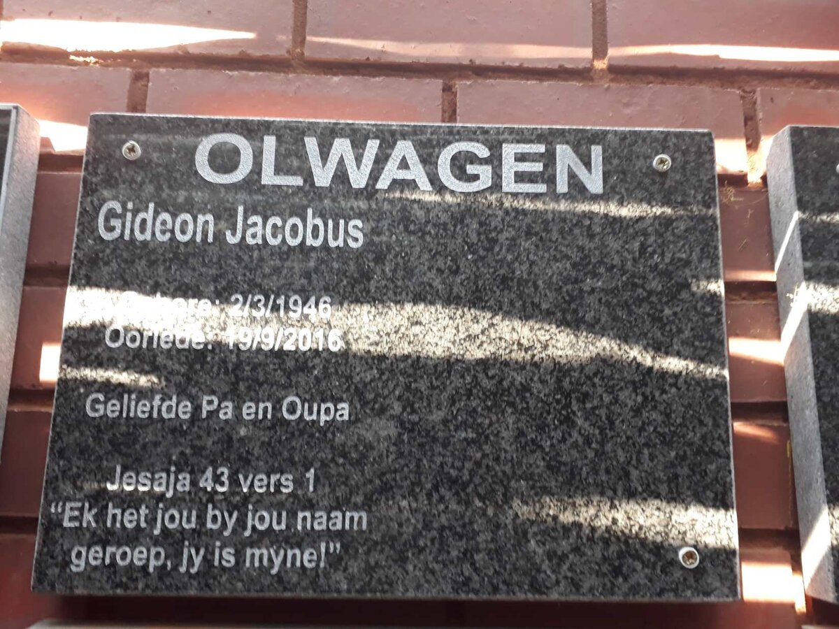 OLWAGEN Gideon Jacobus 1946-2016