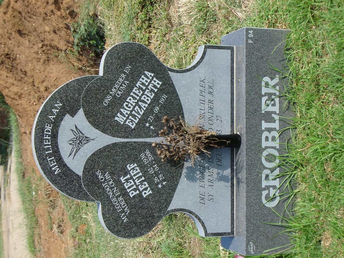 GROBLER Piet Retief 1930-2006 &amp; Magrietha Elizabeth 1931-