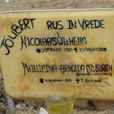 JOUBERT Nicolaas Wilhelm 1930-2011 :: MYBURGH Phillipina Arnolda nee WELTHAGEN 1929-2012